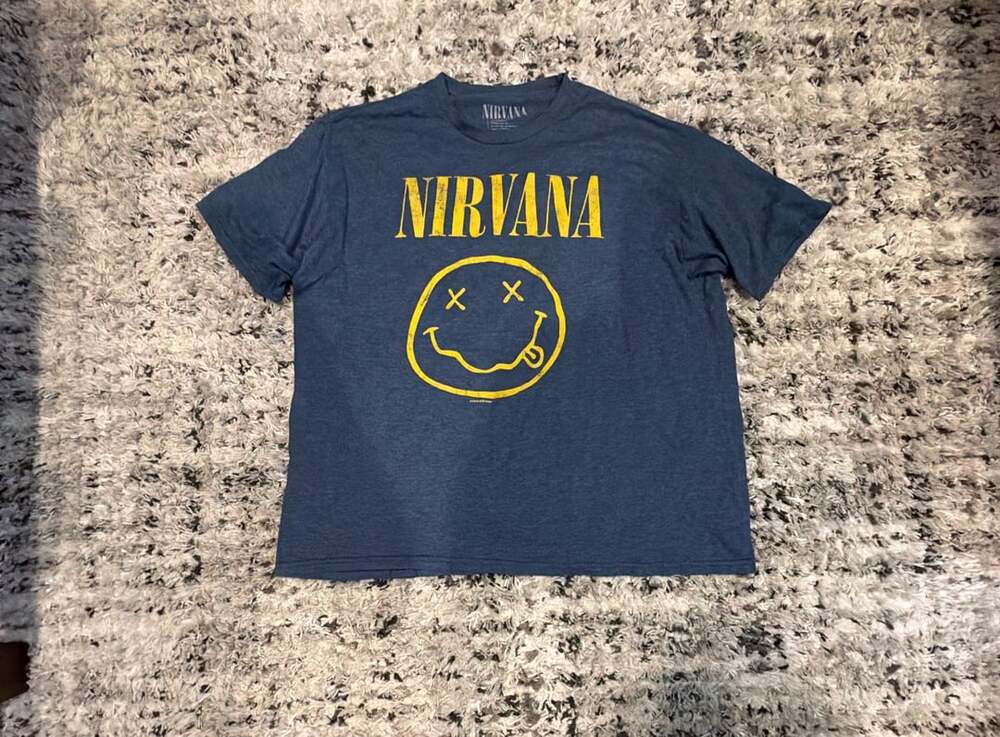 Nirvana Smiley Face Graphic T-Shirt Size 2XL Blue Band Merch